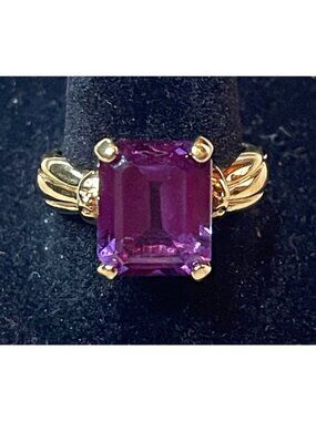 Vintage 90s UTC Gold Over 925 Sterling Silver Emerald Cut Synthetic Amethyst Coc